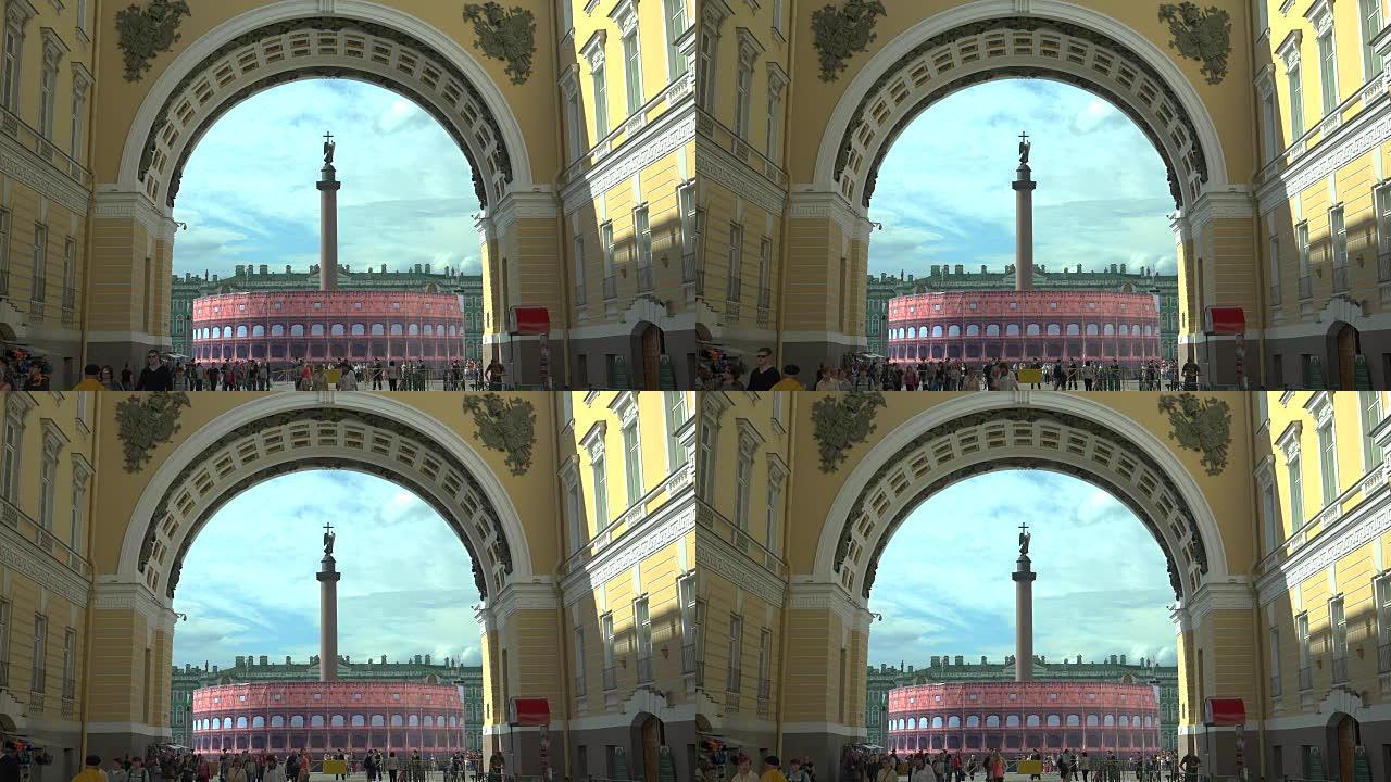 总参谋部的拱门。宫殿广场。圣彼得堡。4K。