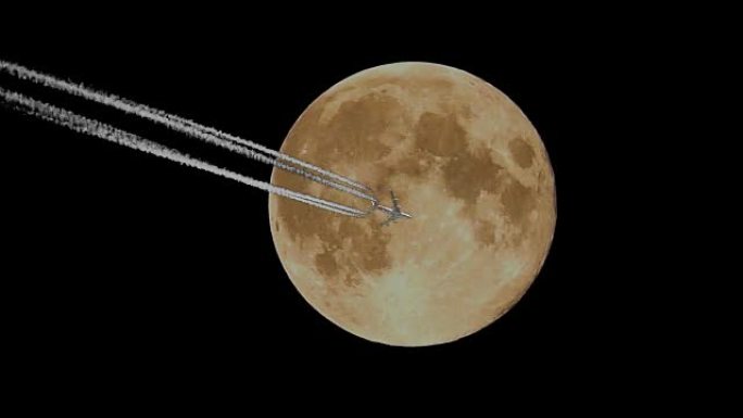 满月和飞机，喷气飞机-延时，运动
