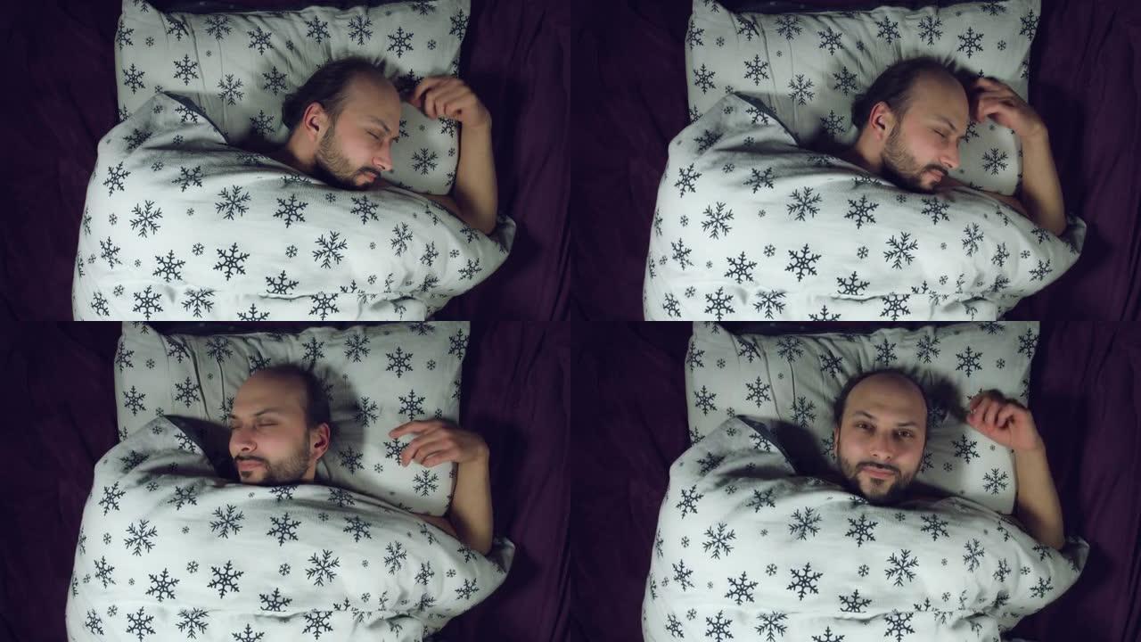 4k真实拍摄一个男人在床上做噩梦
