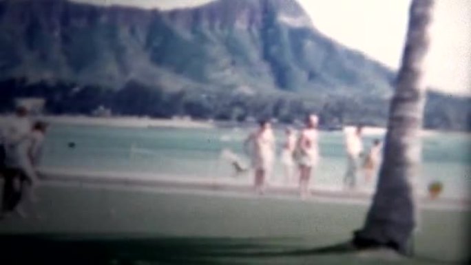 (8毫米复古) 1955檀香山夏威夷度假村景观钻石头背景