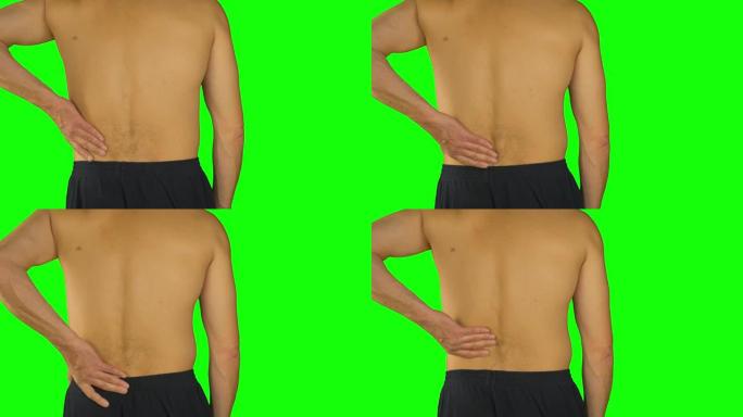 一名白人男子揉着腰。背部疼痛和背部问题。骨软骨病。