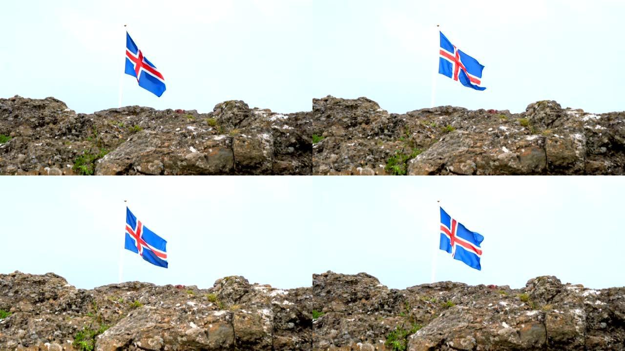 冰岛国旗在风中挥舞