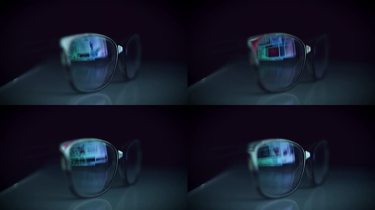 眼镜中计算机反射的4k技术背景