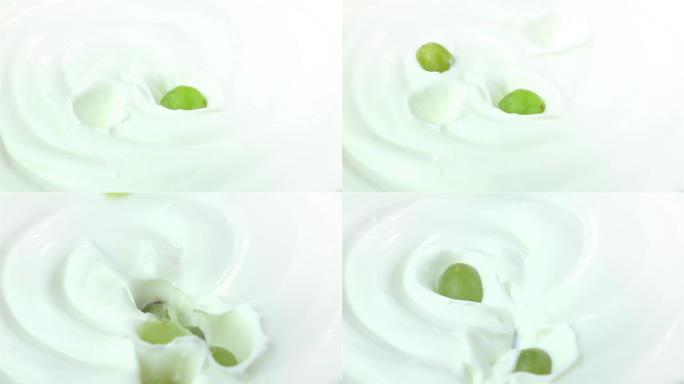 两个葡萄掉进酸奶的视频 -- 真正的慢动作