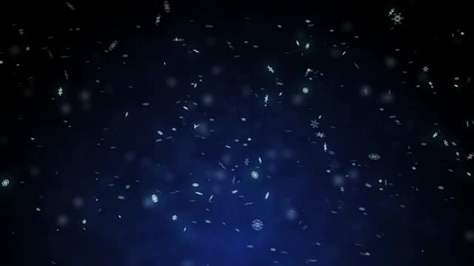 雪晶背景。科学形状的浅蓝色雪。坠落的蓝雪高清动画。