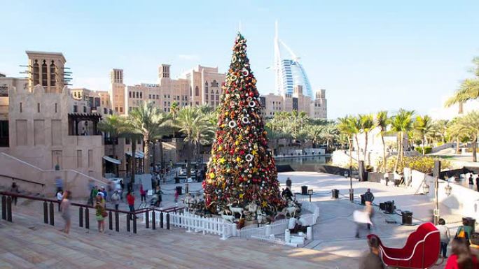 迪拜美丽的圣诞树4k时间流逝