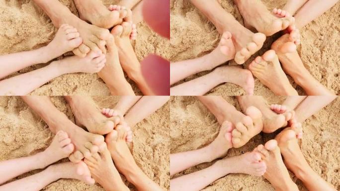 沙脚在沙滩上玩耍