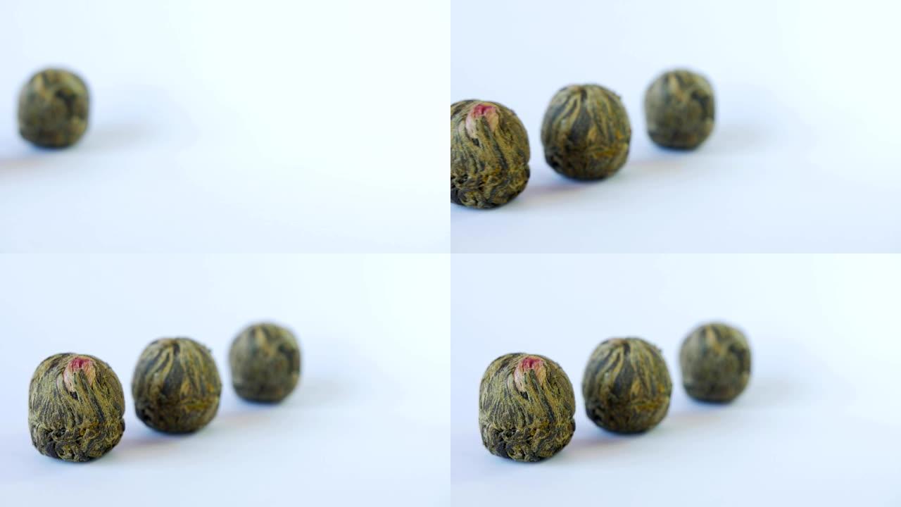 用球编织的绿茶叶子