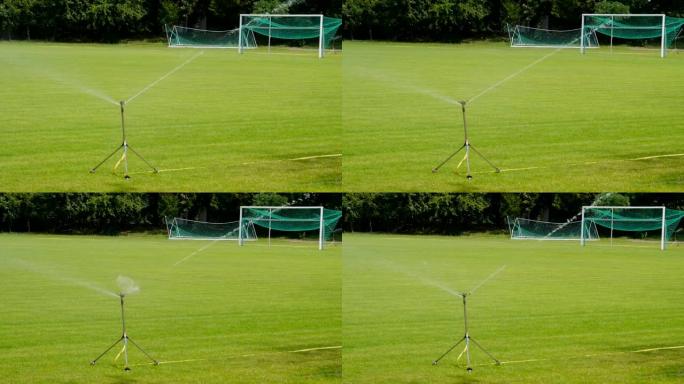 足球场上的洒水装置。