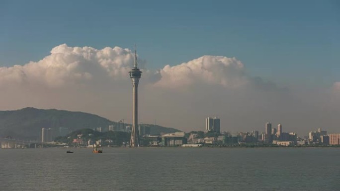 中国晴天著名澳门塔湾全景4k延时