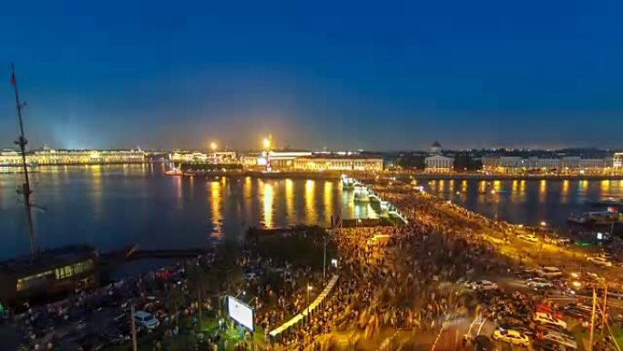 俄罗斯圣彼得堡瓦西里耶夫斯基岛和Birzhevoy桥的吐口水夜景