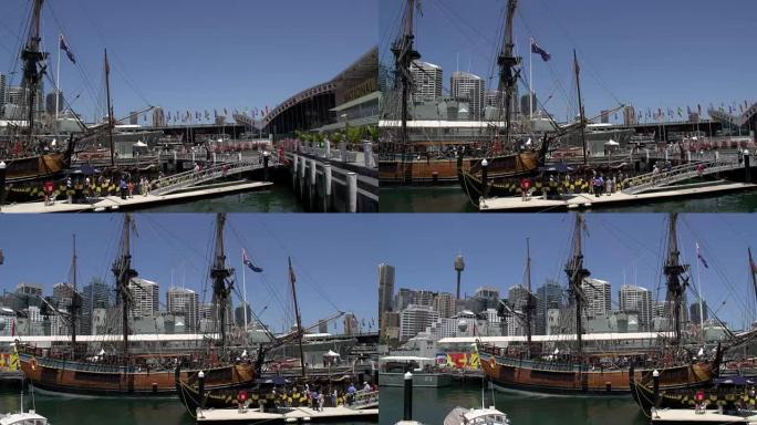 悉尼达令港国家海事博物馆的泛，背景是悉尼塔和天际线