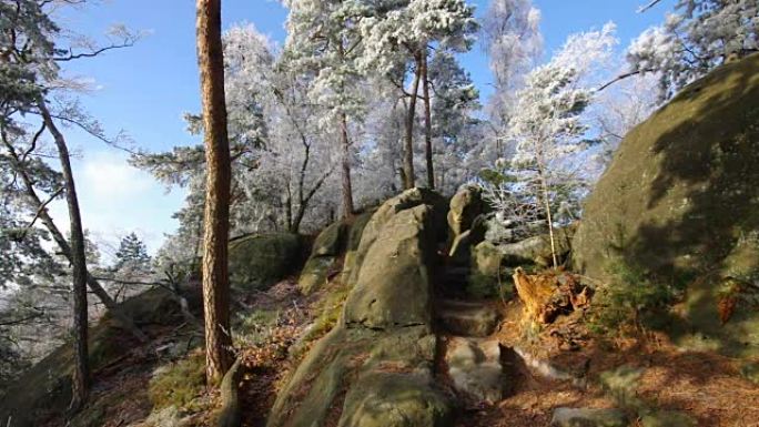 冬季和白霜的易北砂岩山脉，Teichstein山