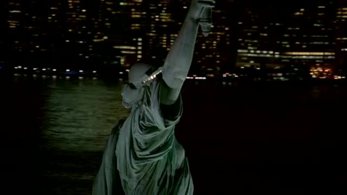 自由女神像之夜，特写航拍