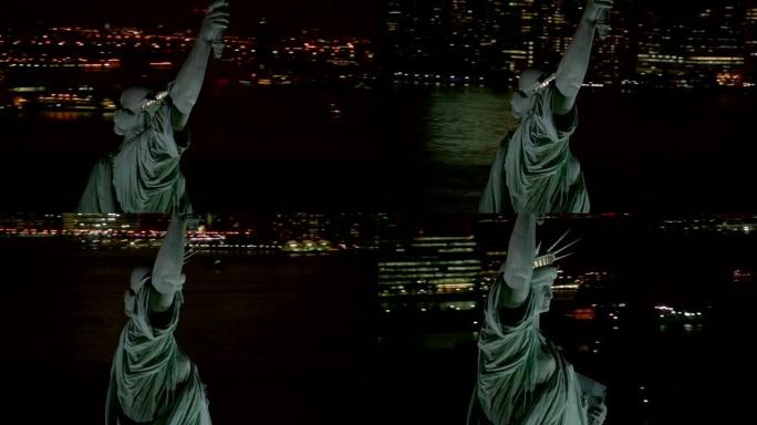 自由女神像之夜，特写航拍