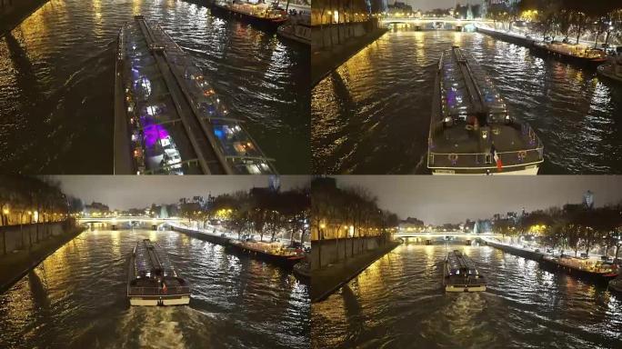 塞纳河上巴黎观光船的绝佳镜头