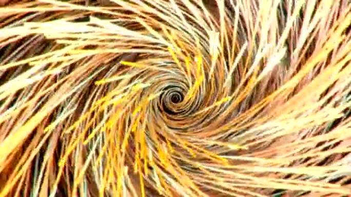 纺丝发光的金色纤维形成扭曲旋风