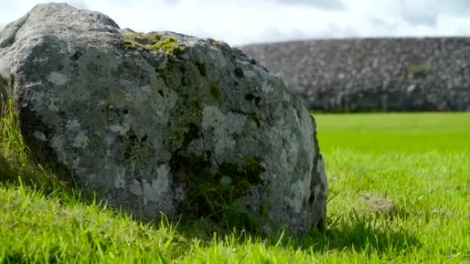 爱尔兰草地上的大石头的近距离观察