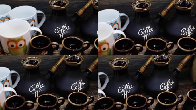 咖啡杯的种类从猫头鹰形象的大型有趣杯子到中等大小的古典棕色杯子
