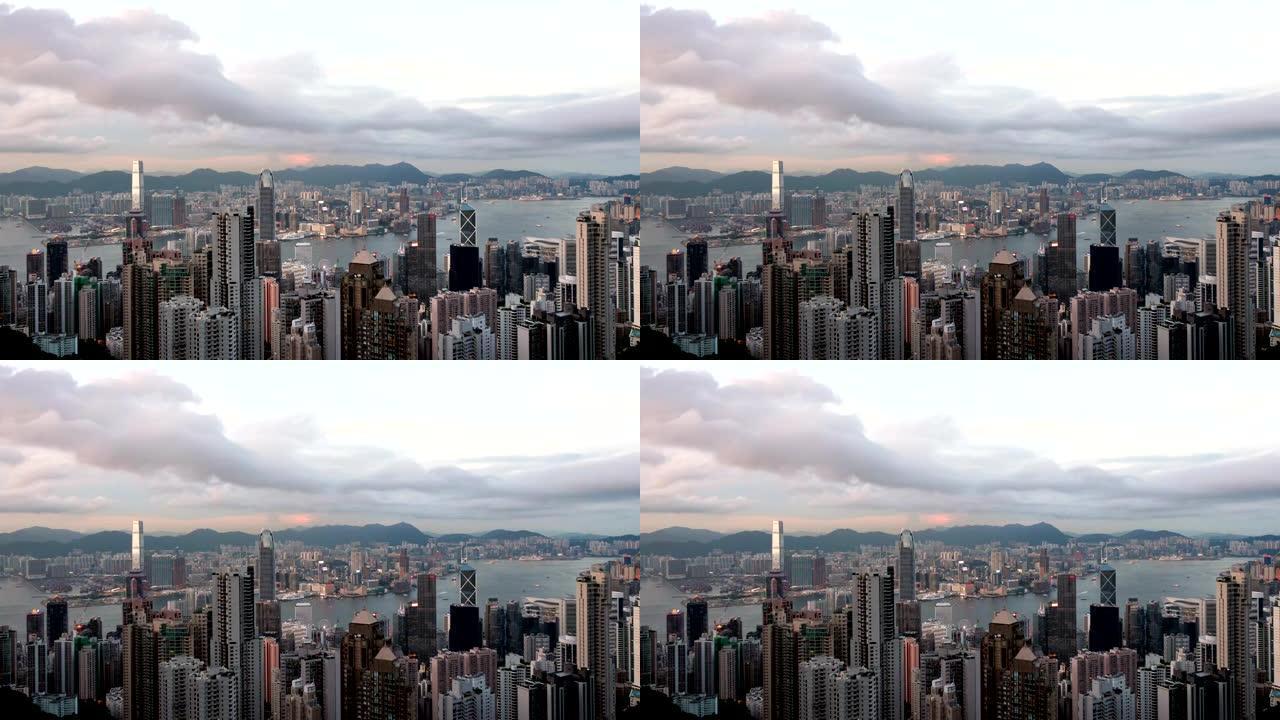 日落时分从太平山起的香港天际线