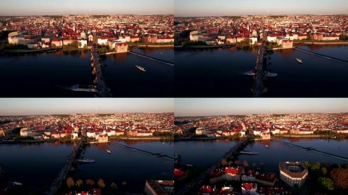 布拉格和捷克共和国查理大桥的空中拍摄