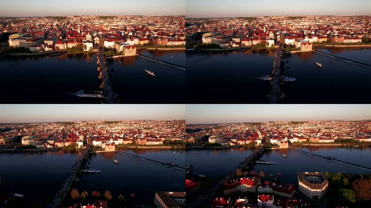布拉格和捷克共和国查理大桥的空中拍摄