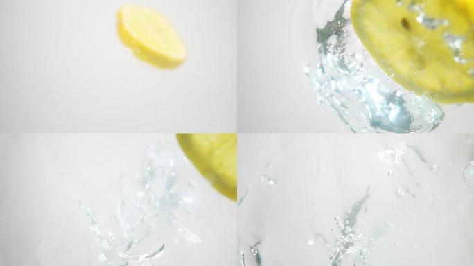 柠檬片倒入水中