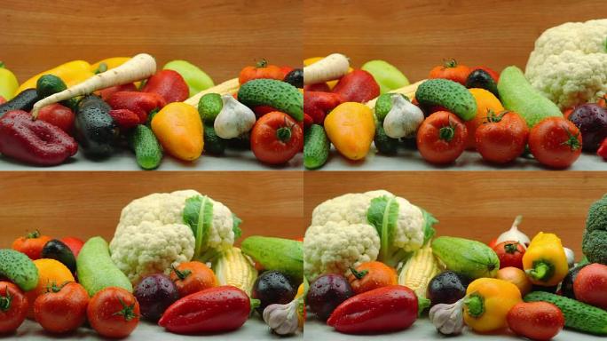 新鲜有机蔬菜的跟踪镜头