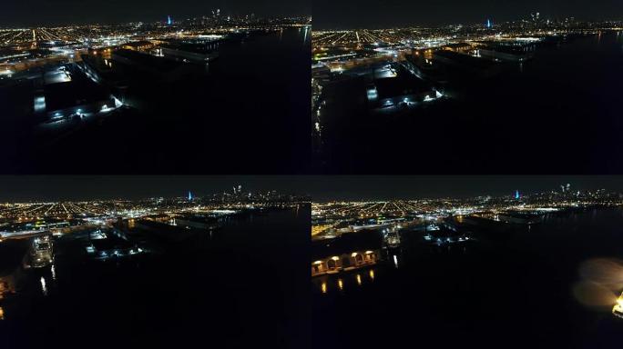 鸟瞰图中心城市费城及周边地区的夜晚