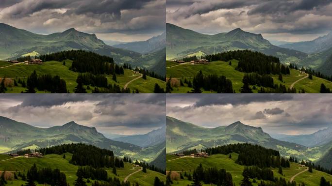 瑞士克鲁瓦山中的小屋景观时间流逝