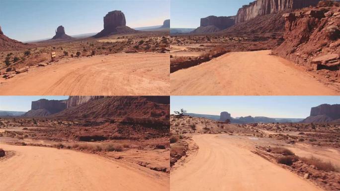 驾驶美国: 犹他州亚利桑那州纪念碑谷崎rough不平的道路上的车载摄像头