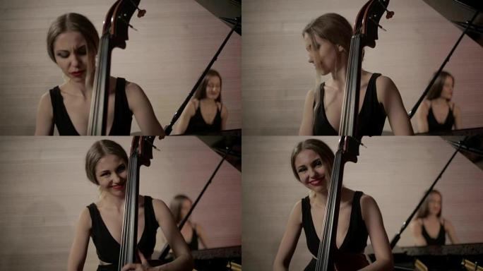 两名年轻女子演奏乐器