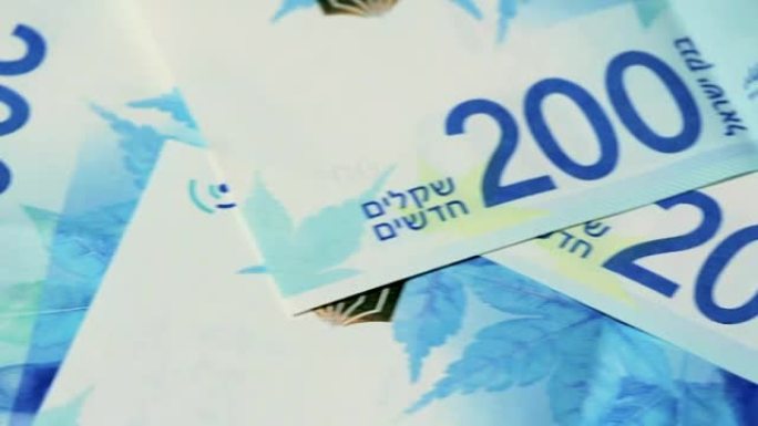 一堆200谢克尔-潘的以色列钞票