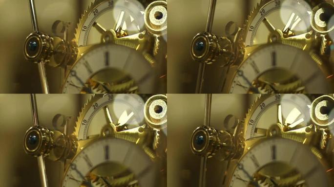 黄金奢华复古钟的特写镜头。