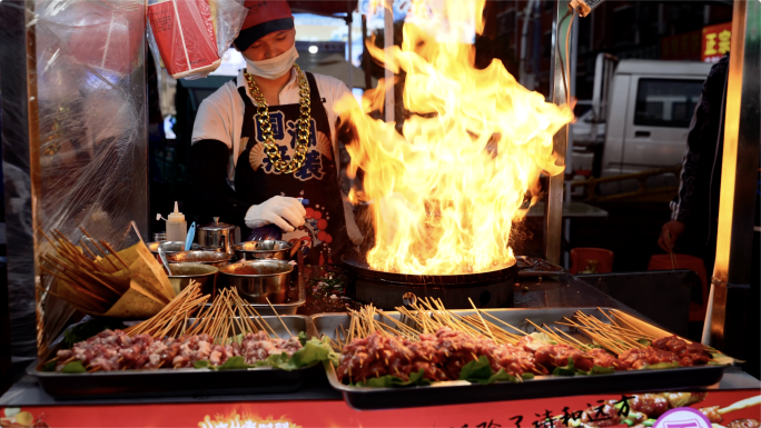 夜市小吃街烧烤特色美食夜市集市烧烤逛夜市