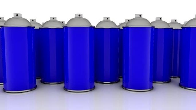 蓝色成排的彩色喷雾罐