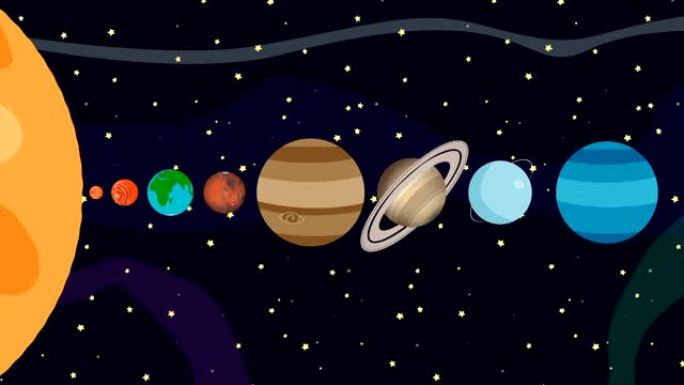 按顺序绘制太阳系行星的卡通动画
