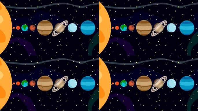 按顺序绘制太阳系行星的卡通动画