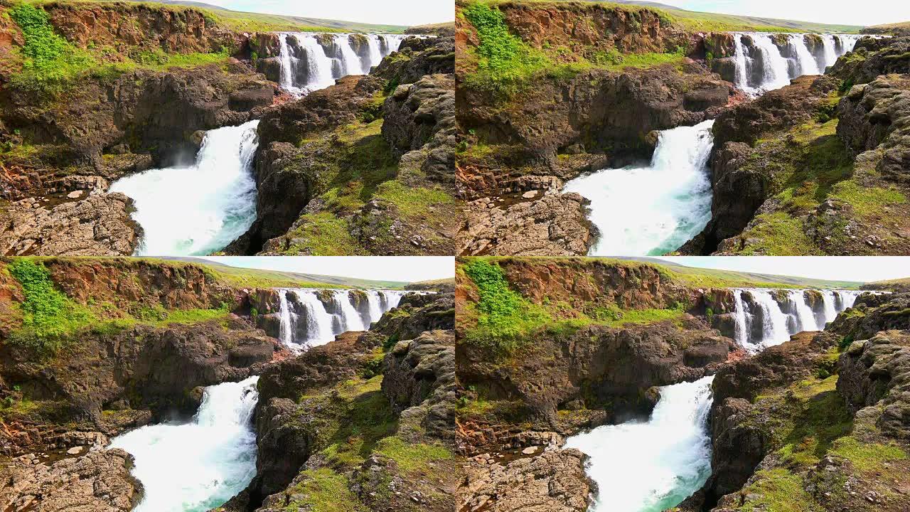 冰岛西北部的Kolugljufur瀑布