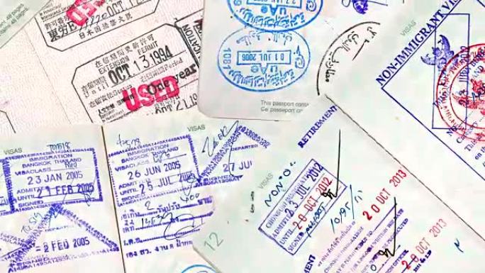 国际旅行护照印章。