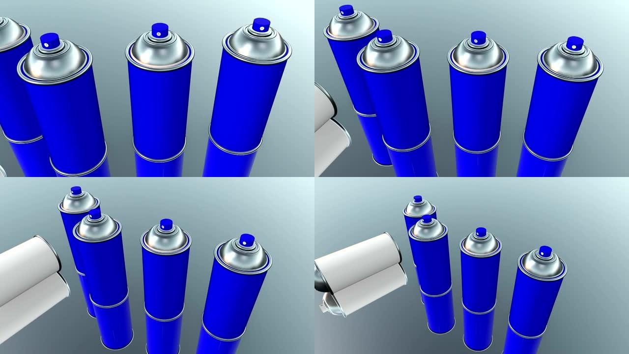 蓝色和白色彩色喷雾罐