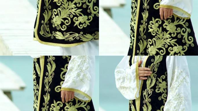 阿尔巴尼亚传统服装的特写