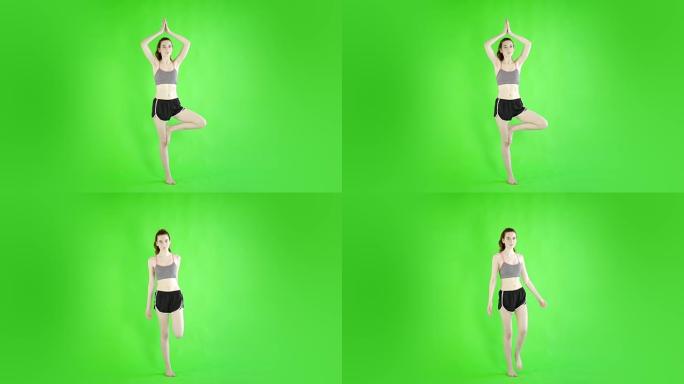 高加索女性工作室绿屏孤立性感瘦20s 4k运动合身修身