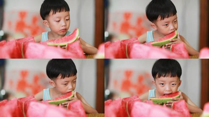 可爱的亚洲宝宝吃西瓜