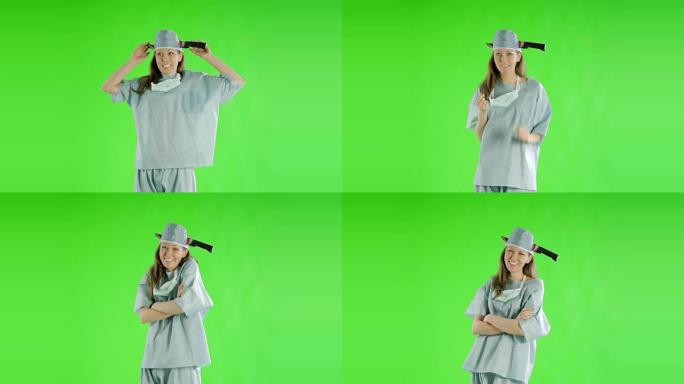 白人妇女greenscreen削减了医生保健护士的磨砂膏