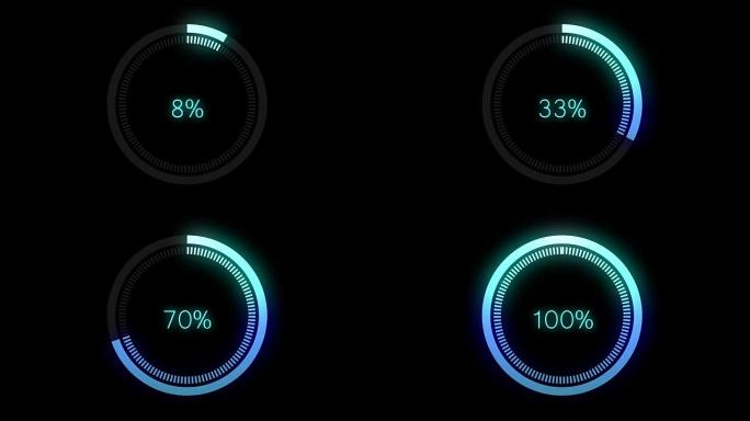 加载转移下载动画0-100% 在蓝色未来科学效果。