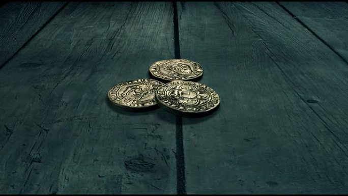 木桌上金币的数字合成物。
