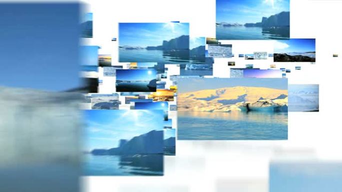冰川融化产生的浮冰图像蒙太奇