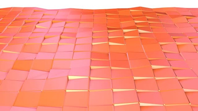 抽象简单的粉色橙色低聚3D表面作为创意背景。移动纯粉色橙红色多边形的软几何低聚运动背景。4k全高清无