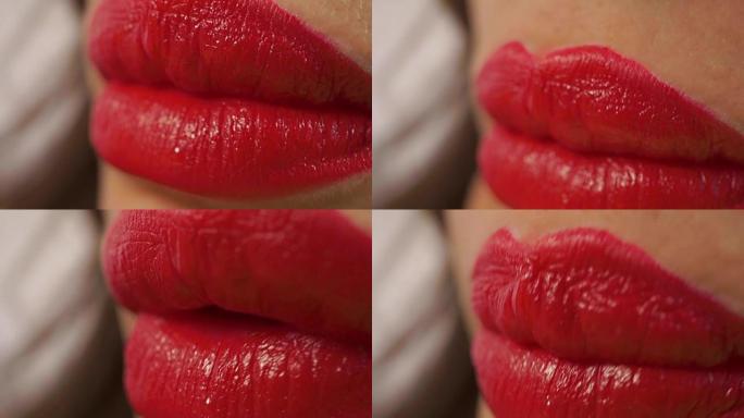 微距视频: 红指甲红唇吃青葡萄的女孩